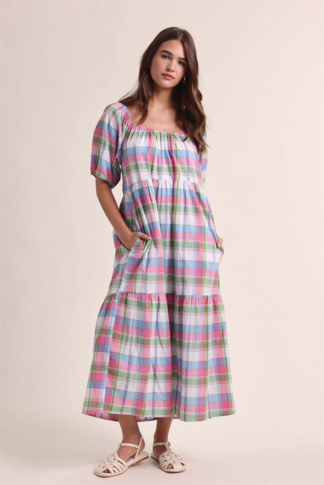Multi Color Plaid Midi Dress