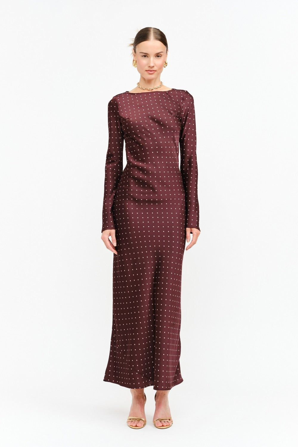 Georgie Mini Polka Dot Satin Maxi Dress