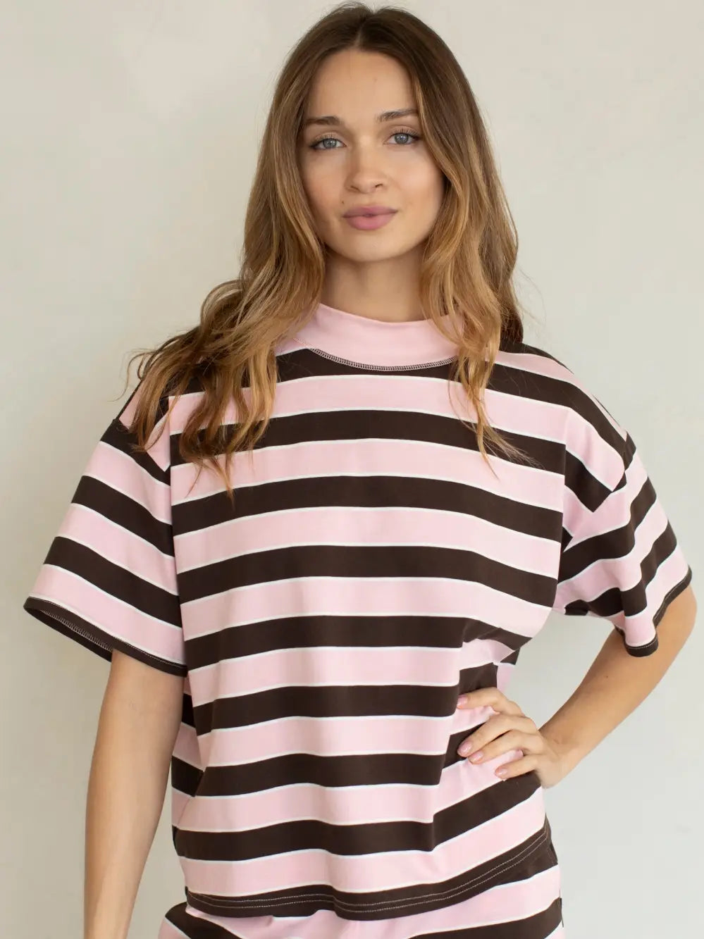 Pink/Brown Mock Stripe Top