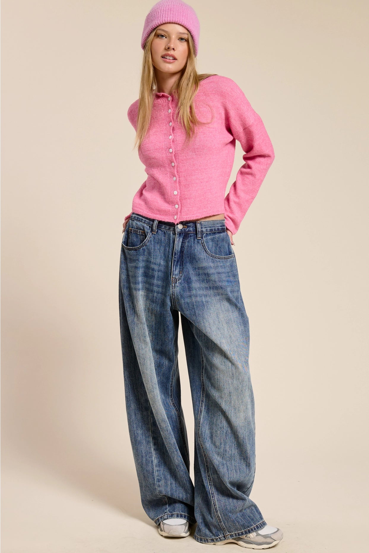 Essential Button Down Cardigan Pink - Clothe Boutique