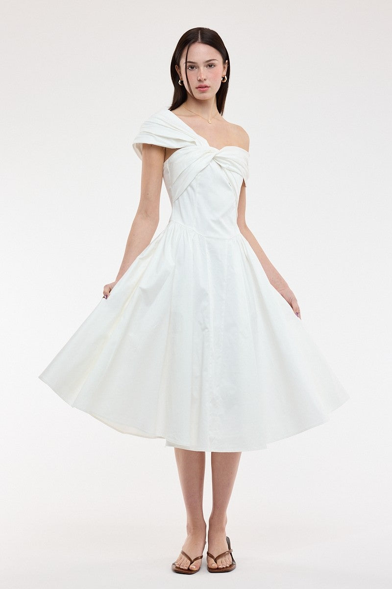 Twisted Off Shoulder Midi Dress White - Clothe Boutique