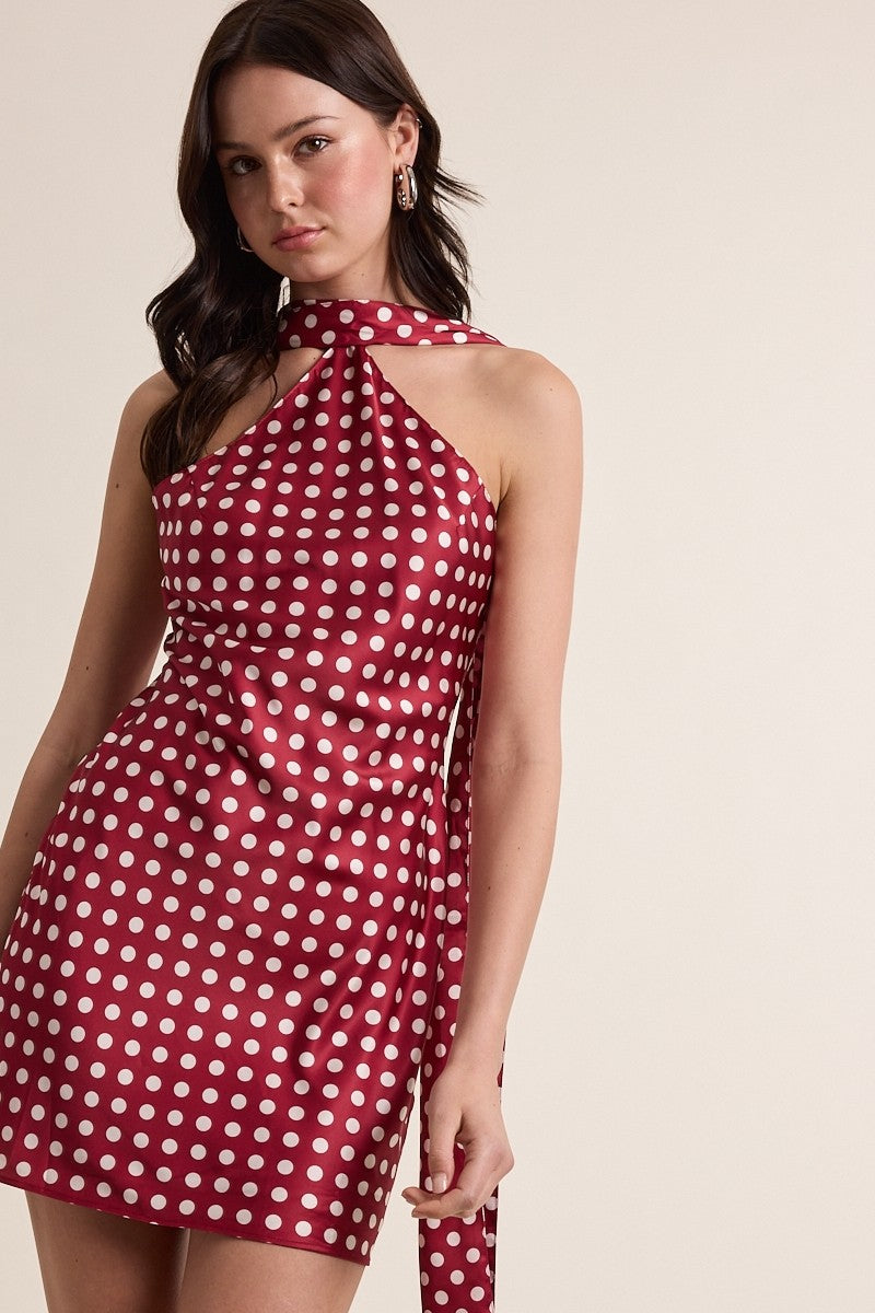 Satin Polka Dot Scarf Mini Dress Red  Clothe Boutique