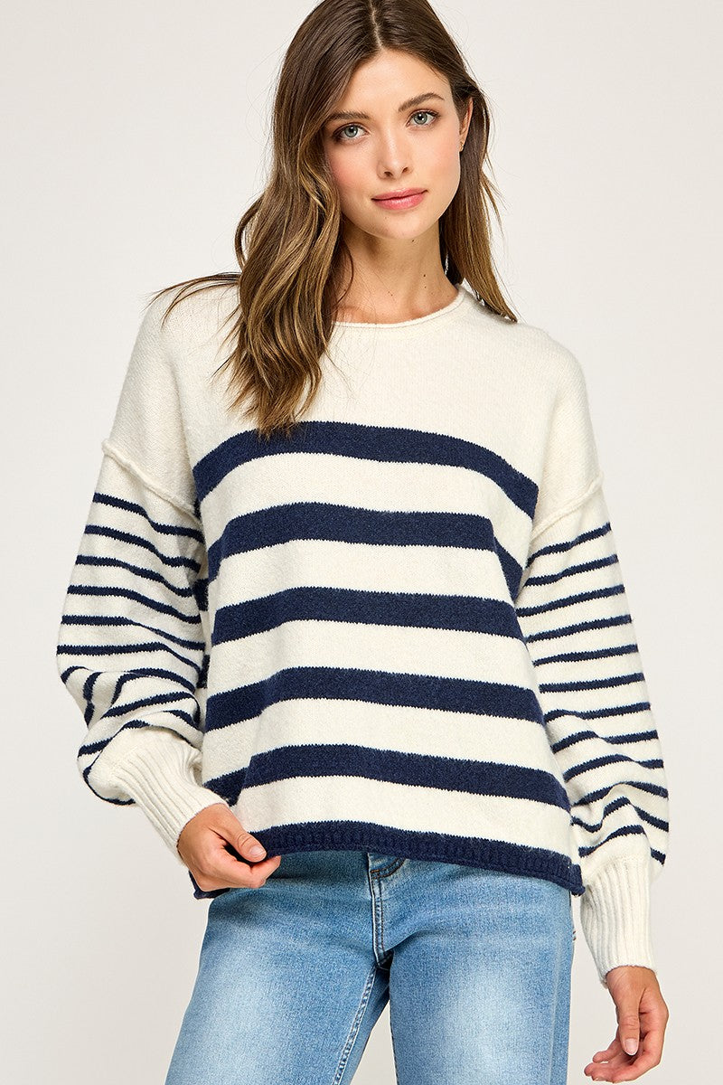 Block Stripe Sweater Navy/White - Clothe Boutique
