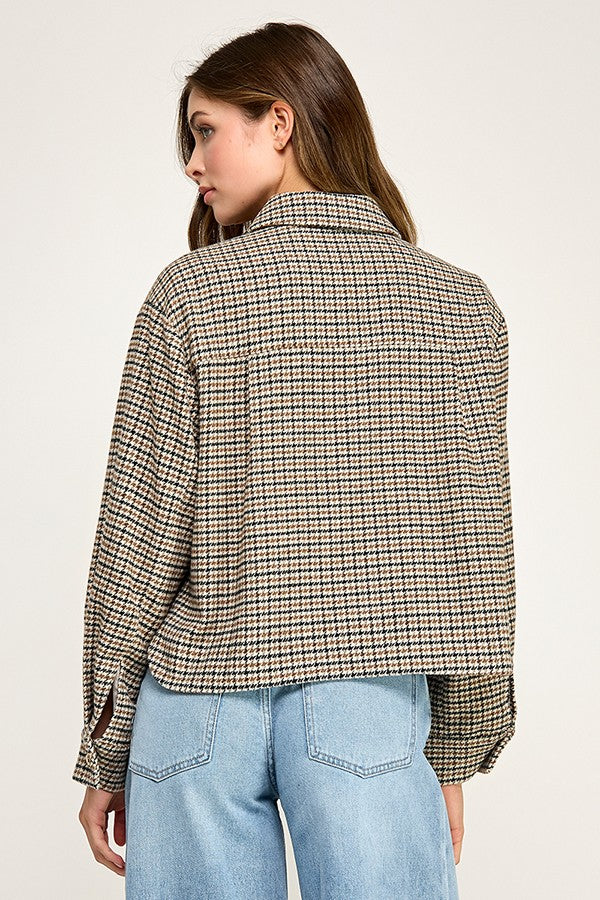 Houndstooth Cropped Shirt Jacket