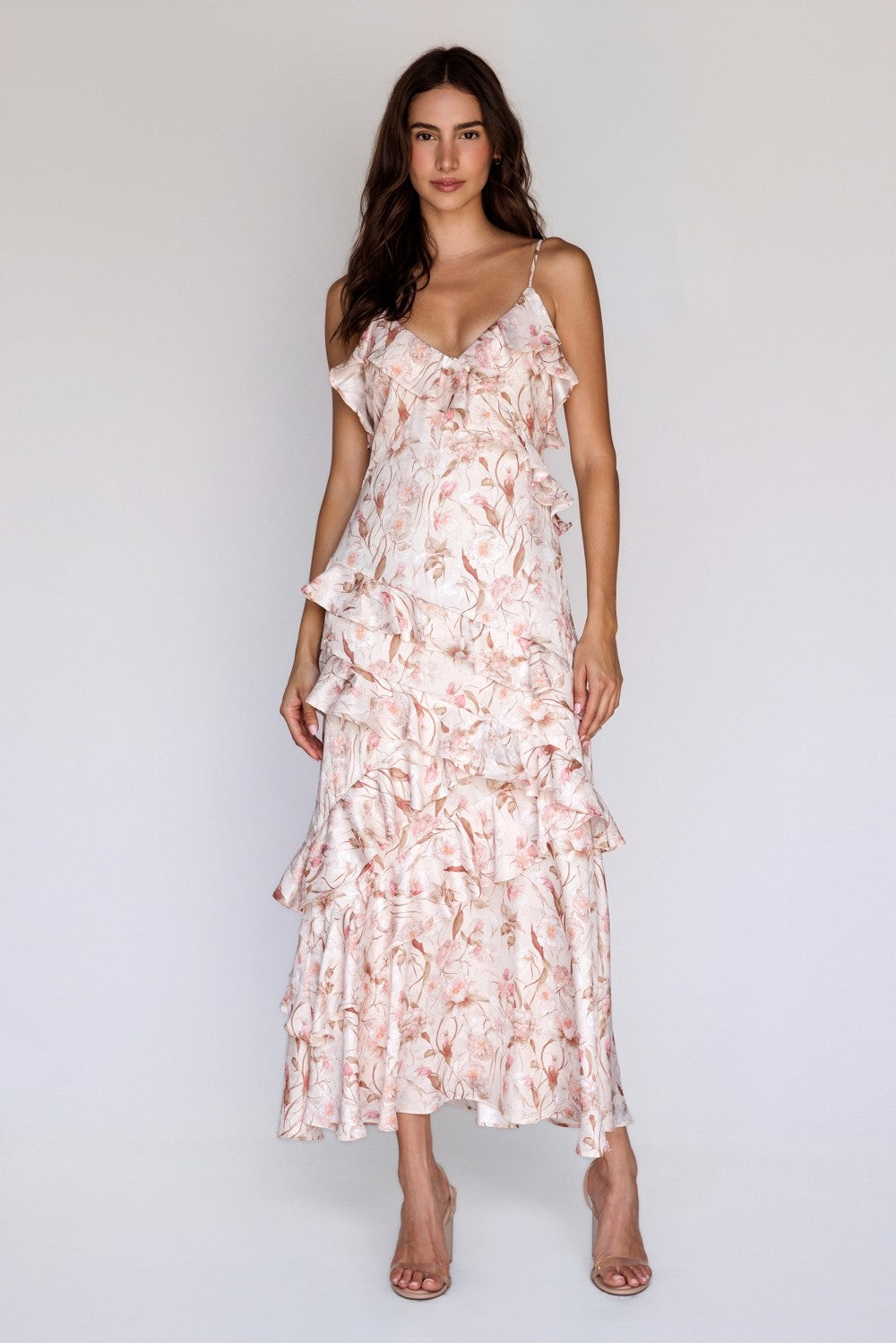 Blush Pink Floral Ruffle Maxi Dress - Clothe Boutique