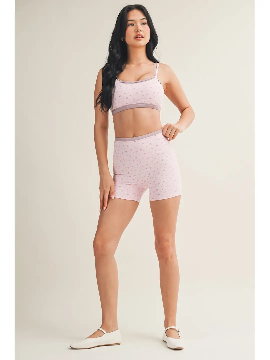Ditsy Floral Layered Sports Bra Pink