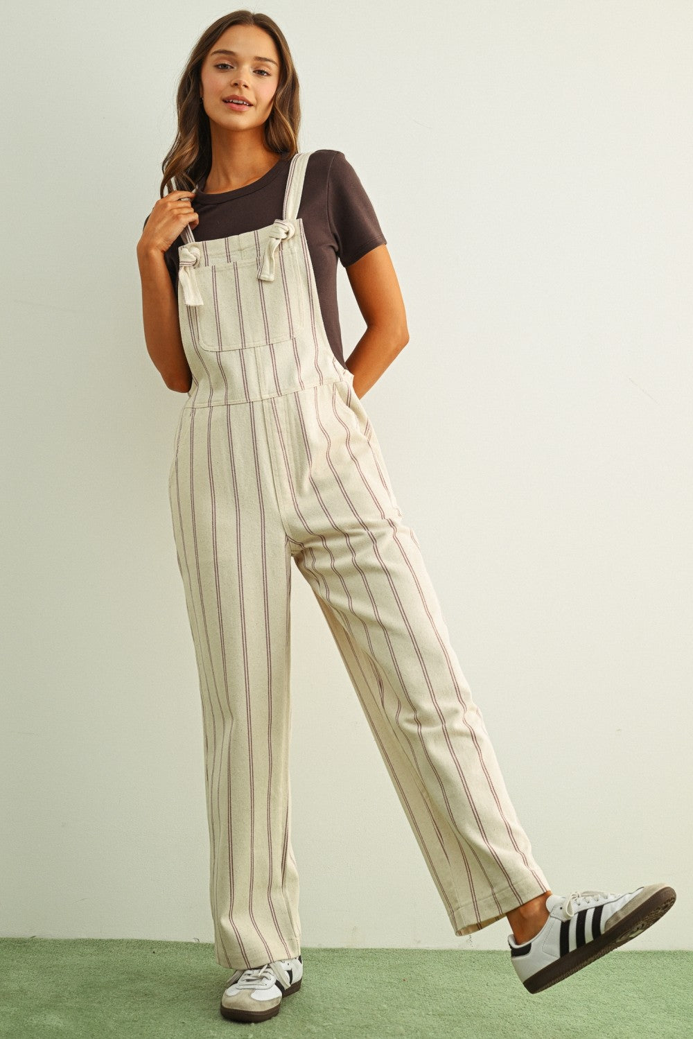 Oatmeal/Black Stripe Overalls