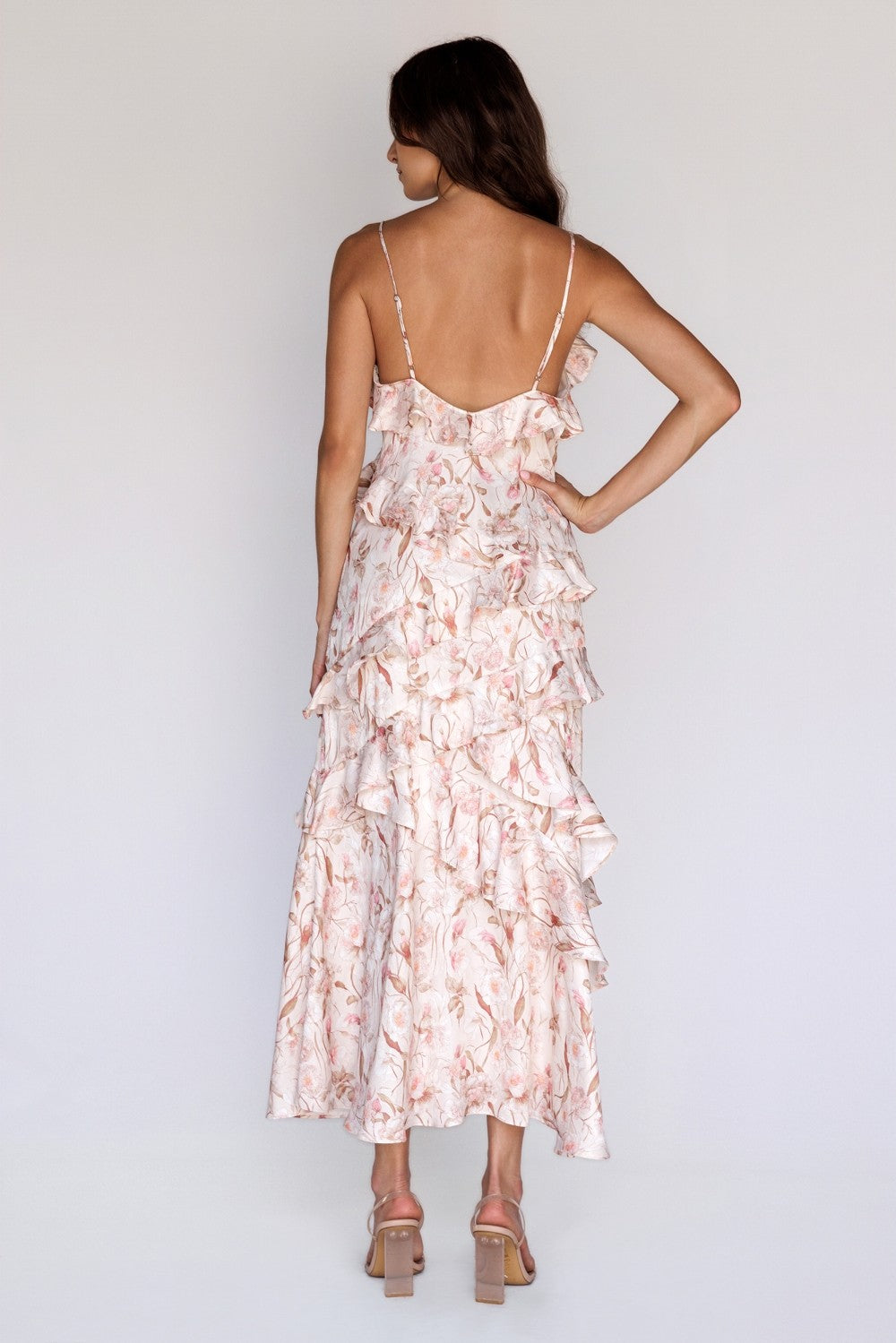 Blush Pink Floral Ruffle Maxi Dress - Clothe Boutique