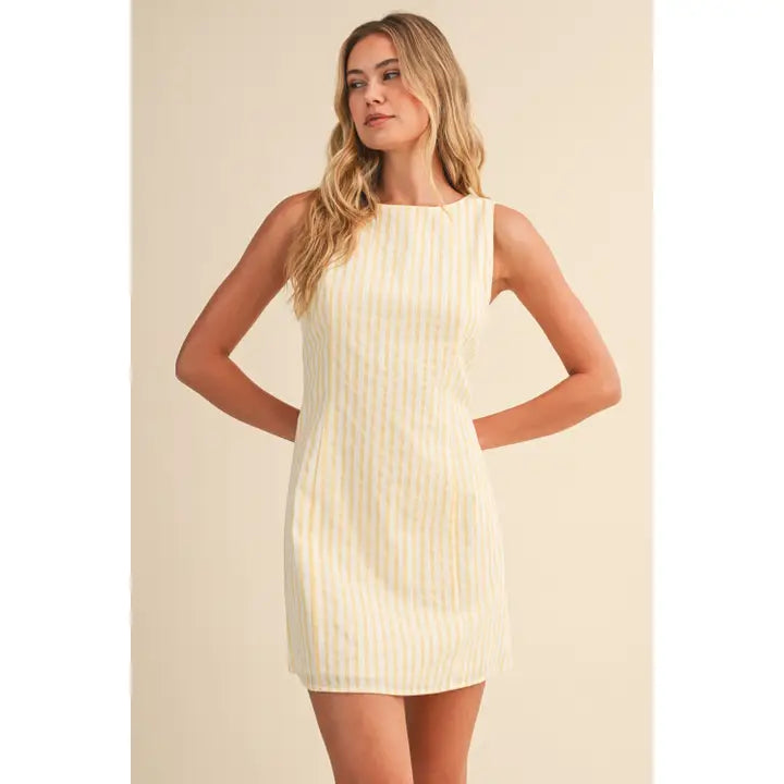 Lemon Stripe Boat Neck Dress