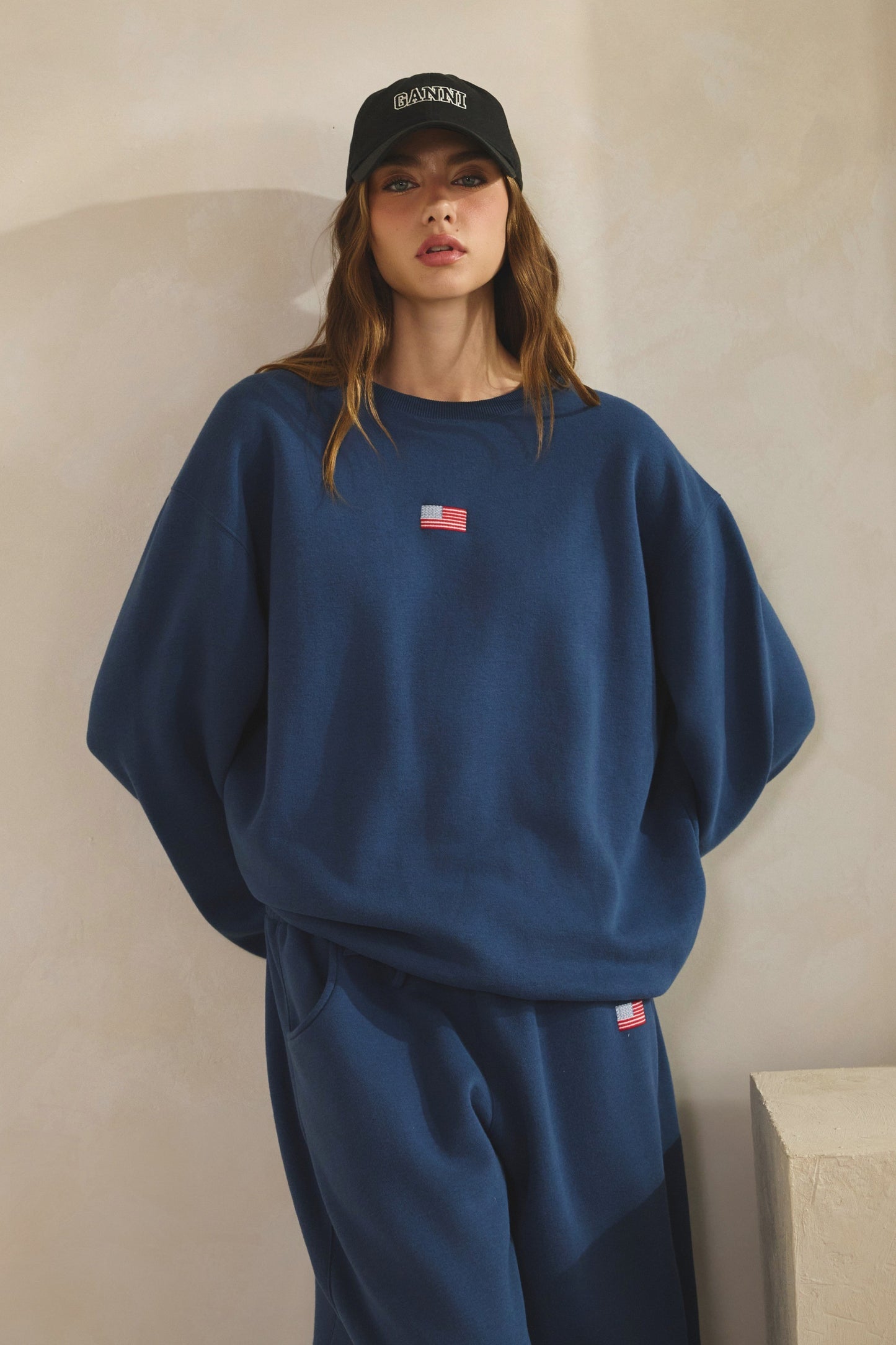 US Flag Relaxed Fit Sweatshirt Navy - Clothe Boutique
