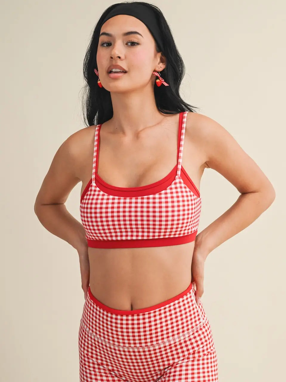 Gingham Biker Shorts Red