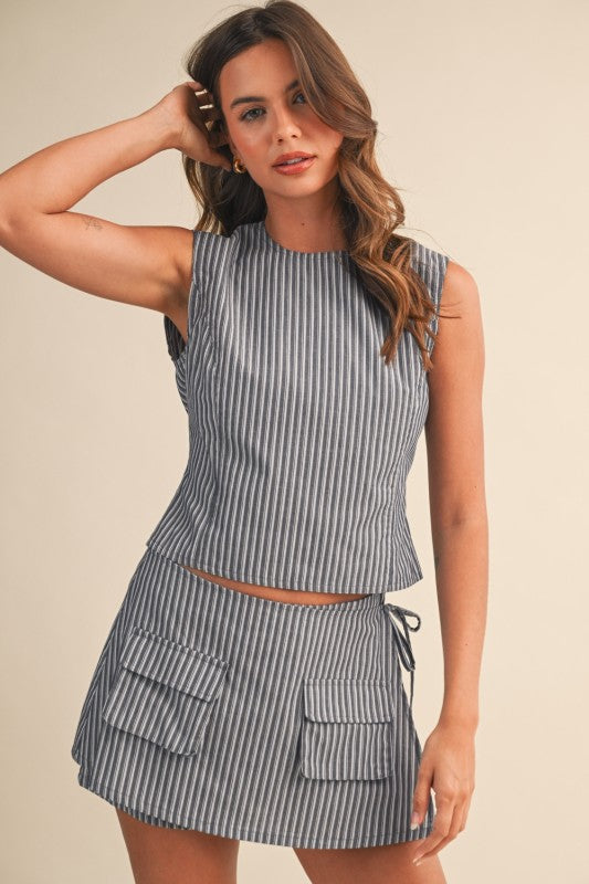 Pinstripe Open Back Top & Skort Set Set Of 2