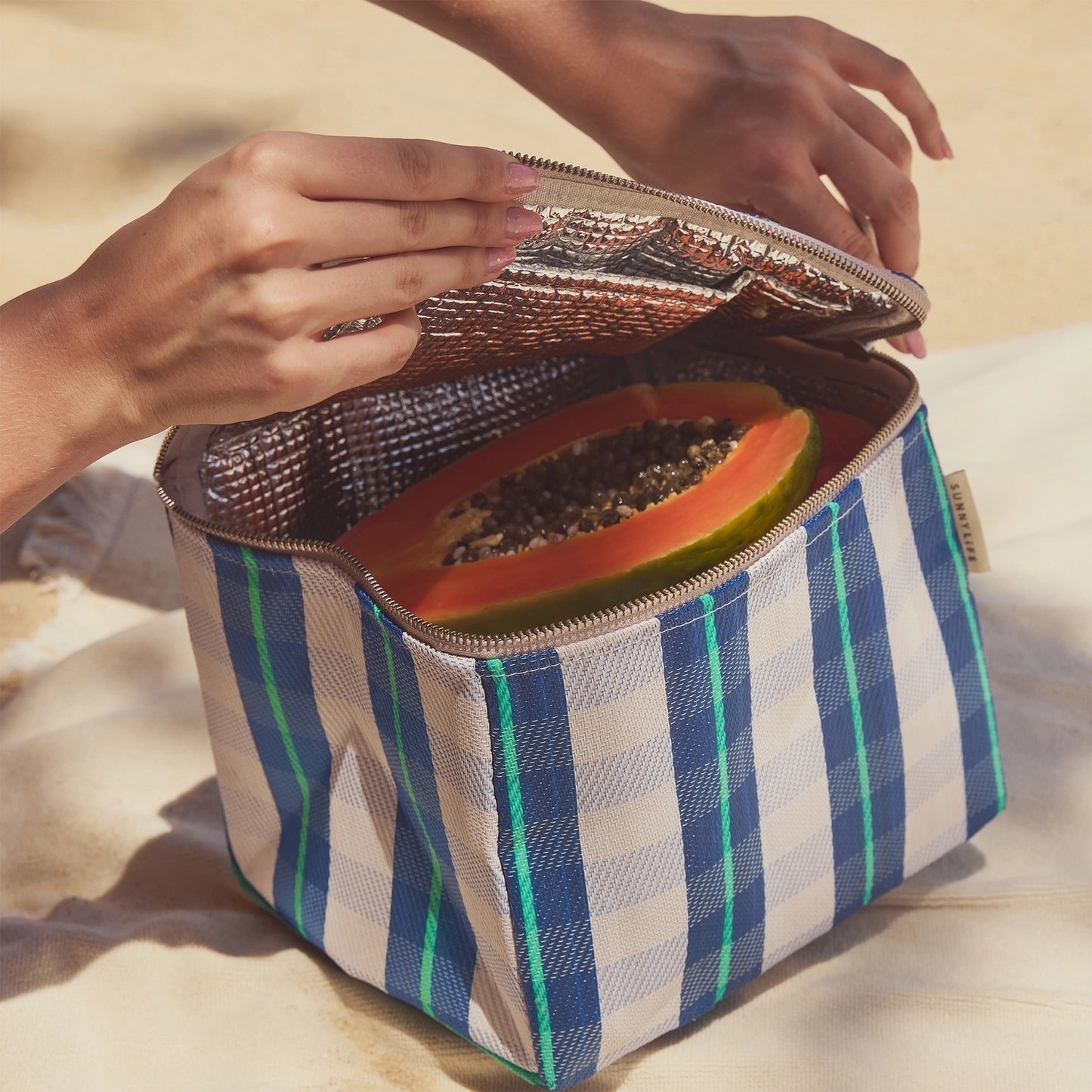 Nylon Lunch Cooler Bag La Mer Blue Neon