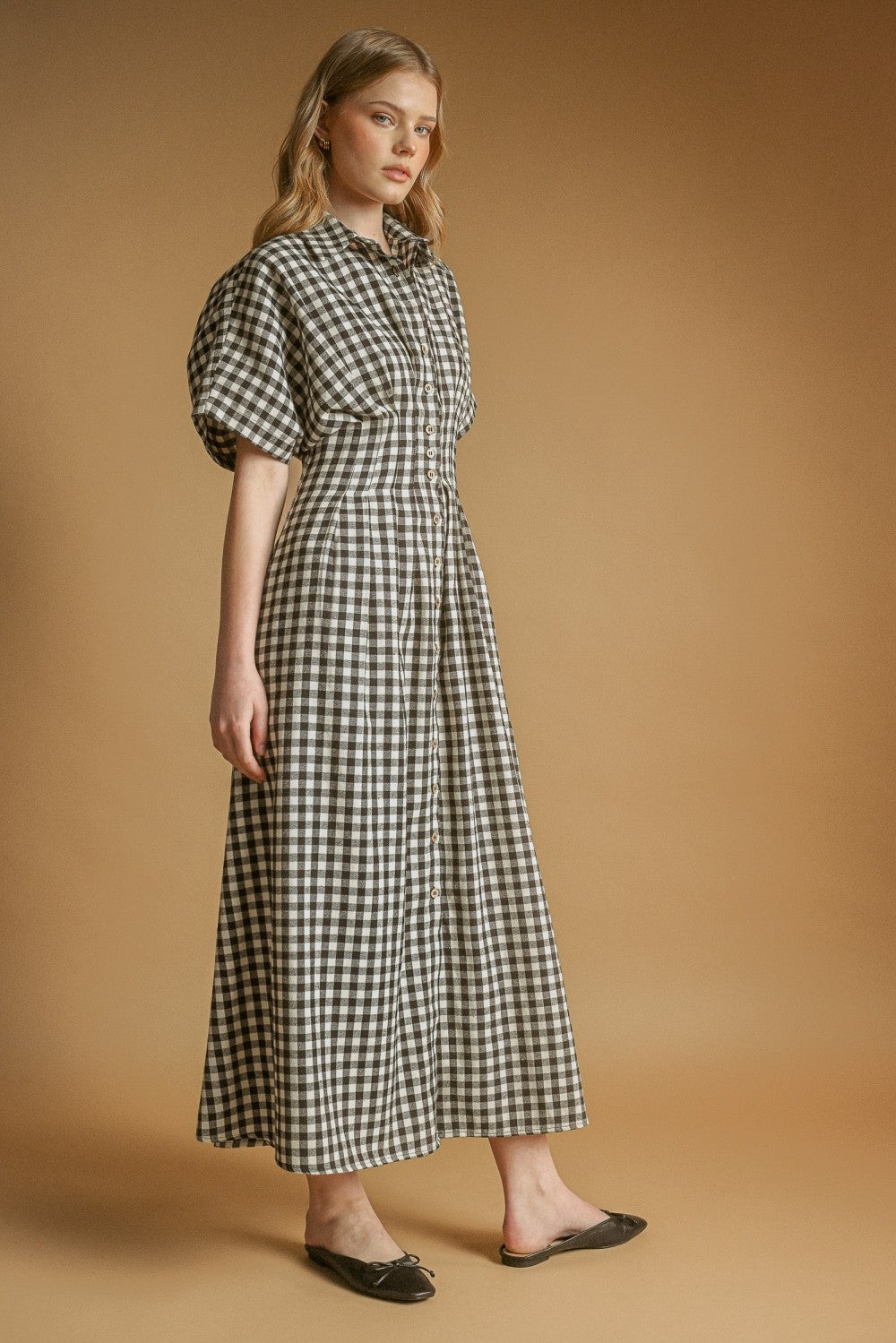 brown and cream gingham dress Button-Down S colorful wedding dress The season of gatherings Size 16 Party Dresses Size:44.5