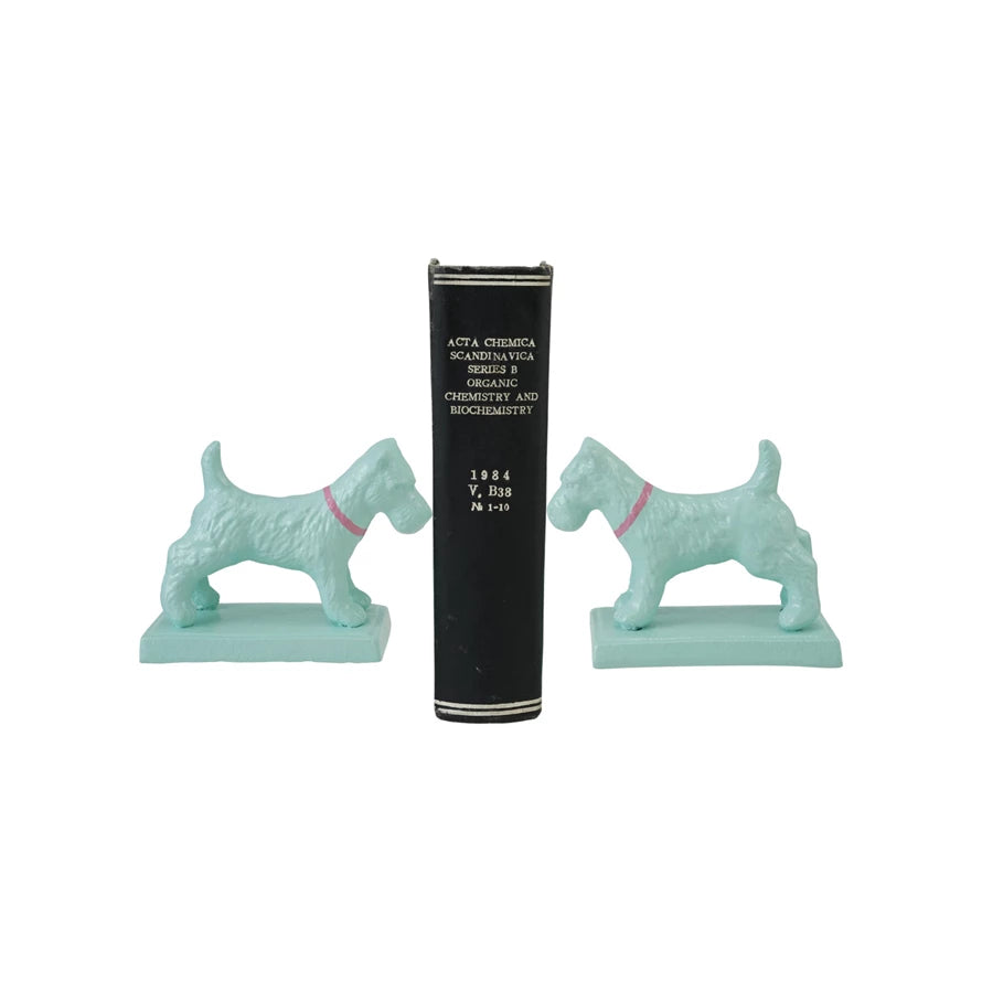 Teal Dog Bookends W/ Pink Collar (Set of 2) - Clothe Boutique