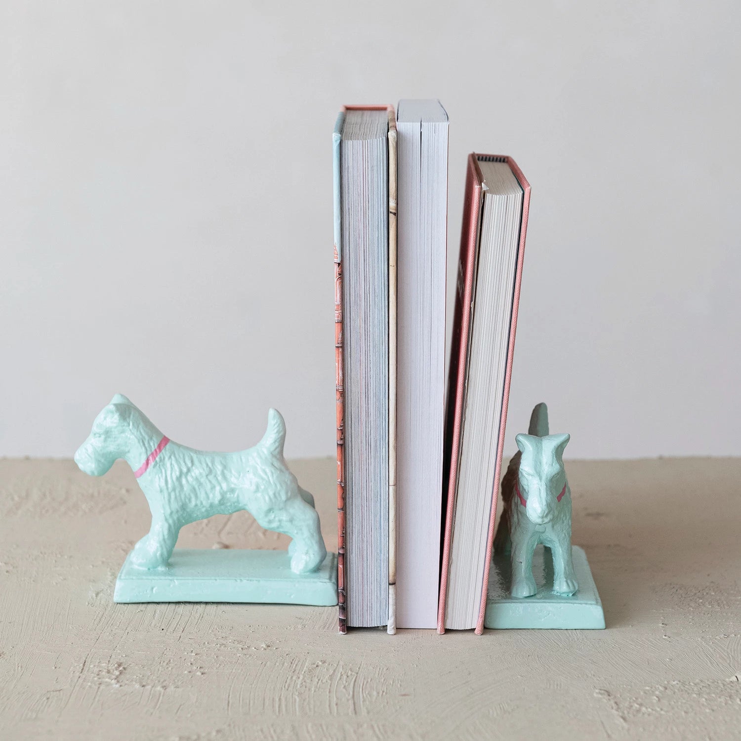 Teal Dog Bookends W/ Pink Collar (Set of 2) - Clothe Boutique