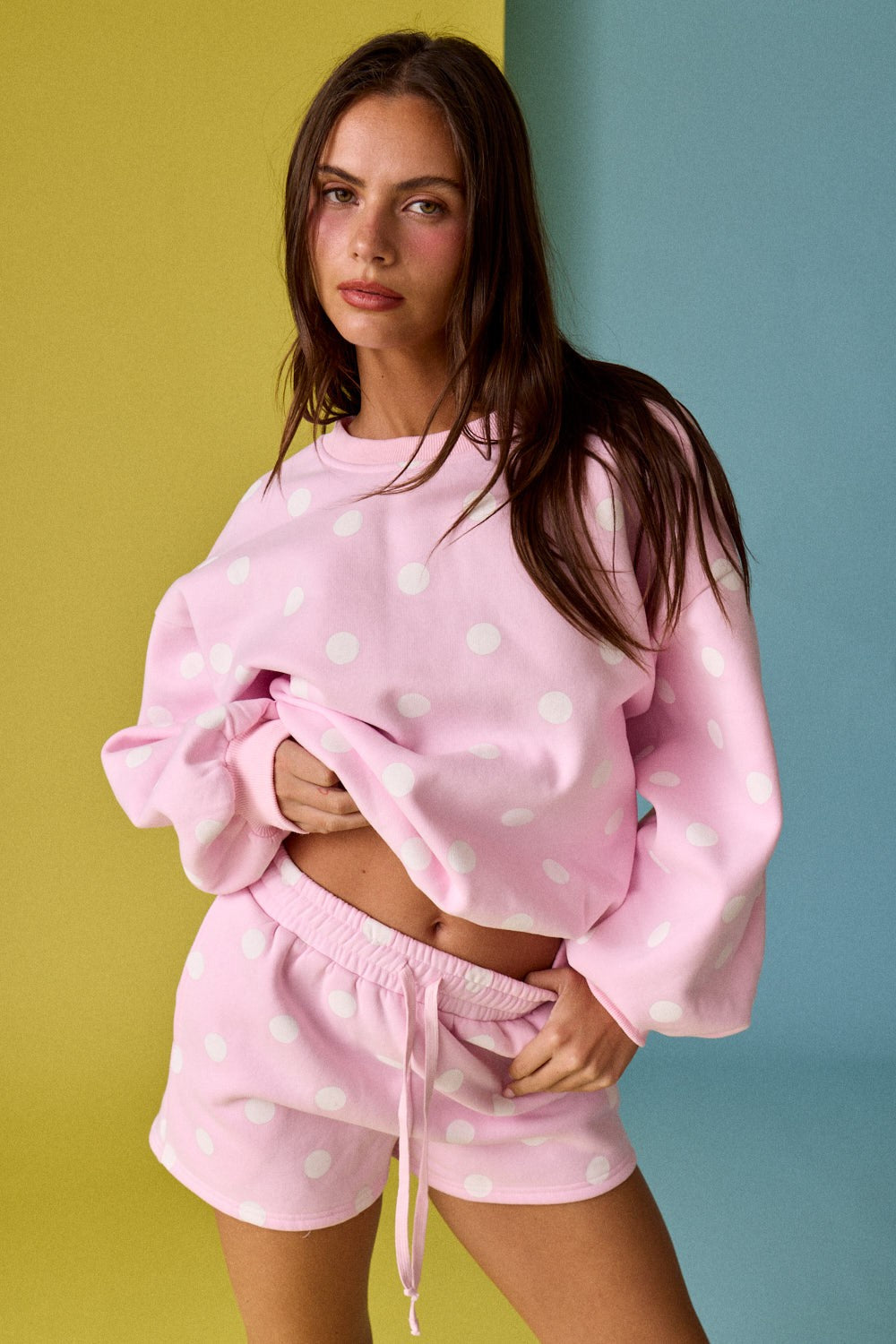 Polka Dot Fleece Lounge Set of 2 Pink