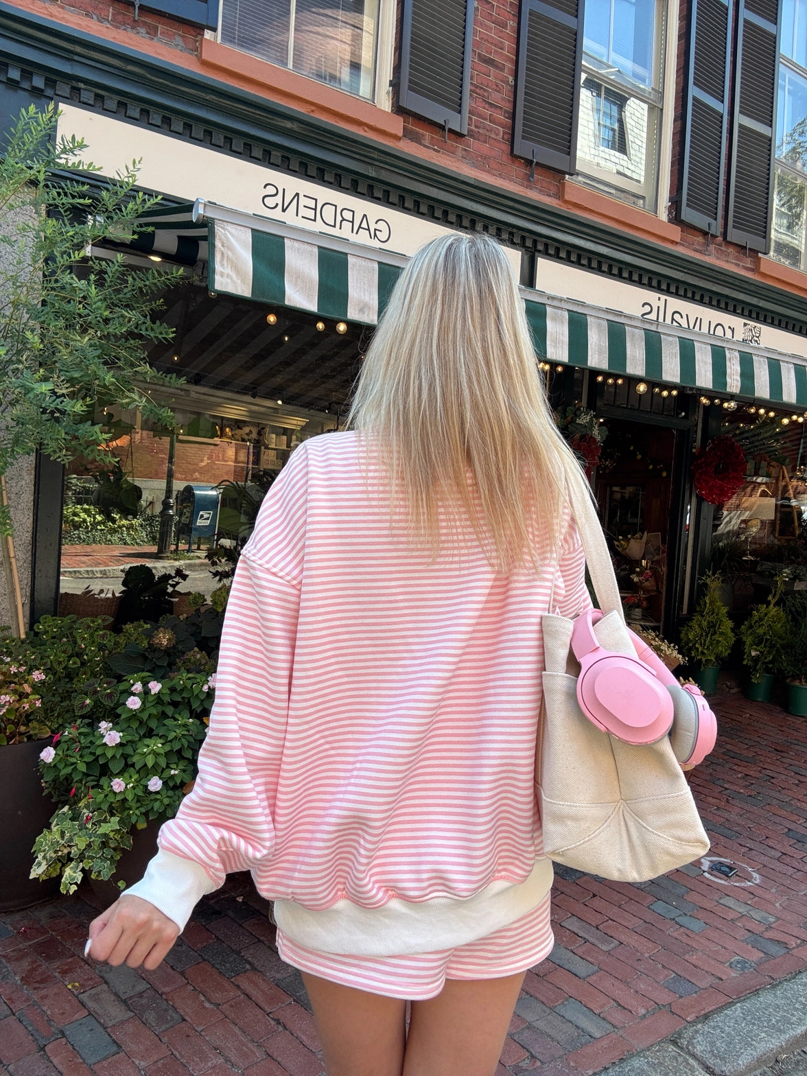 Pink/White Stripe Mock Neck Pullover - Clothe Boutique