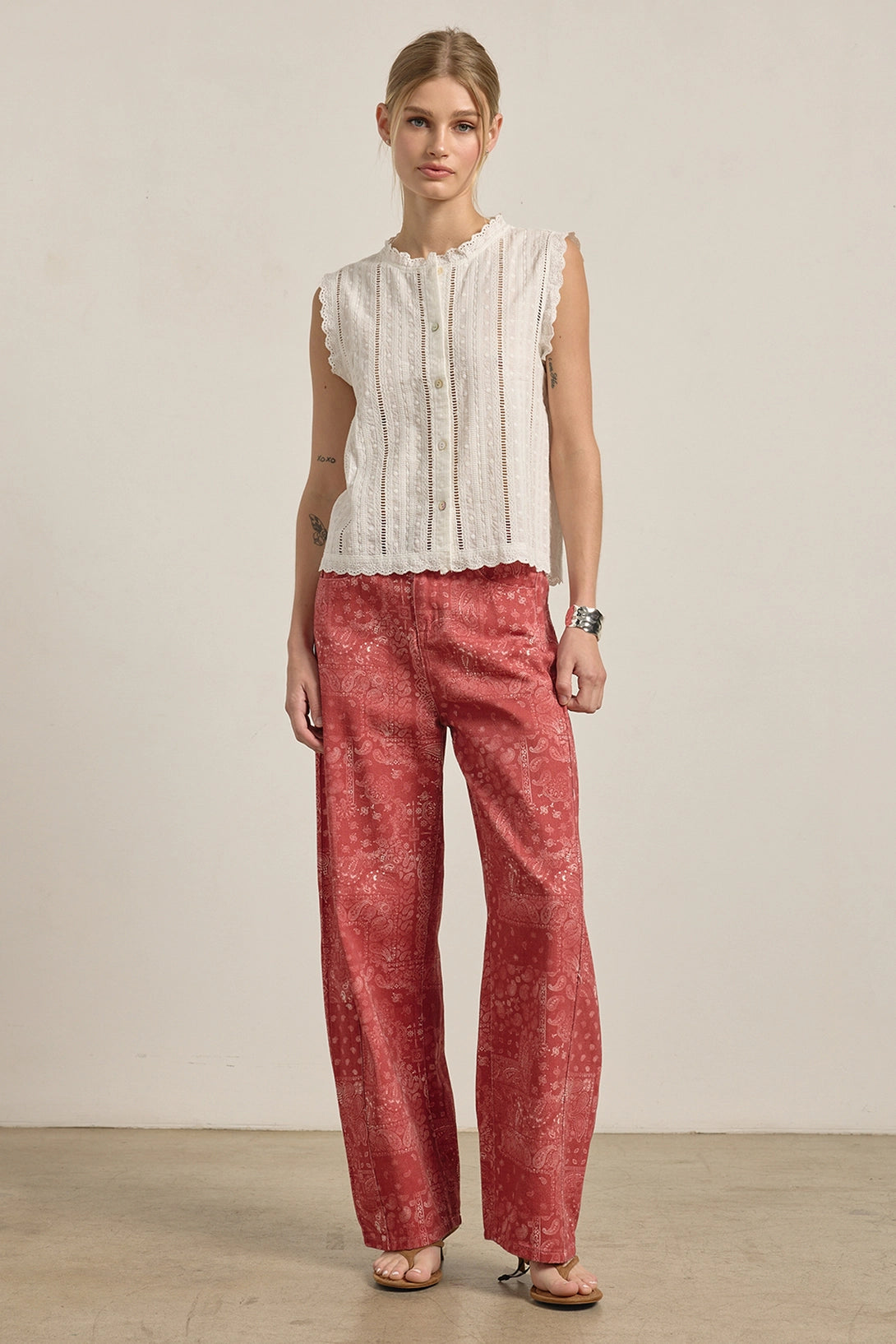 Washed Bandana Print Pants