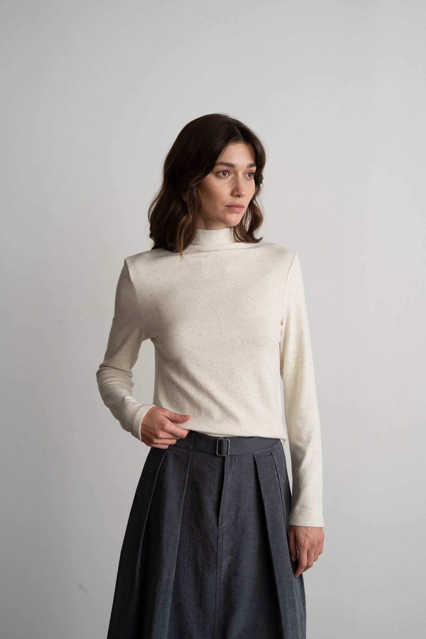 Fitted Mock Neck Top Oatmeal