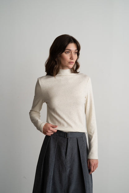 Fitted Mock Neck Top Oatmeal - Clothe Boutique
