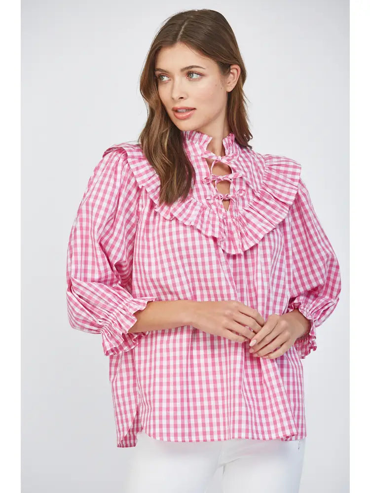 Pink Gingham Ruffle Top