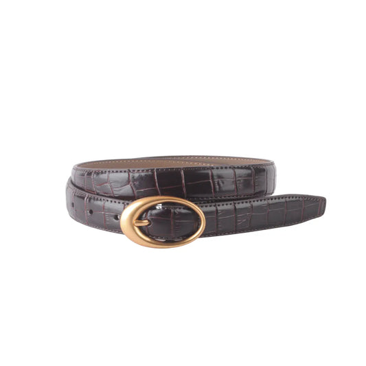 Croco Oval Buckle Belt Black