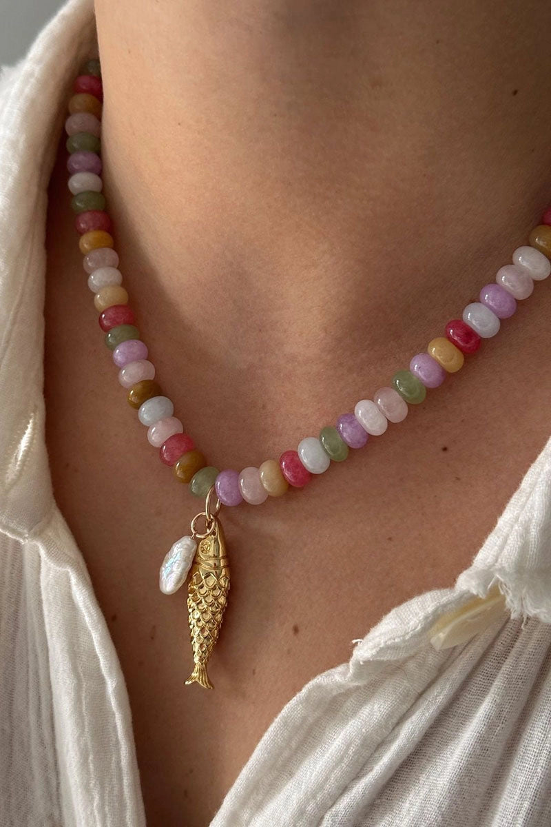 Beaded Fish Necklace Multi