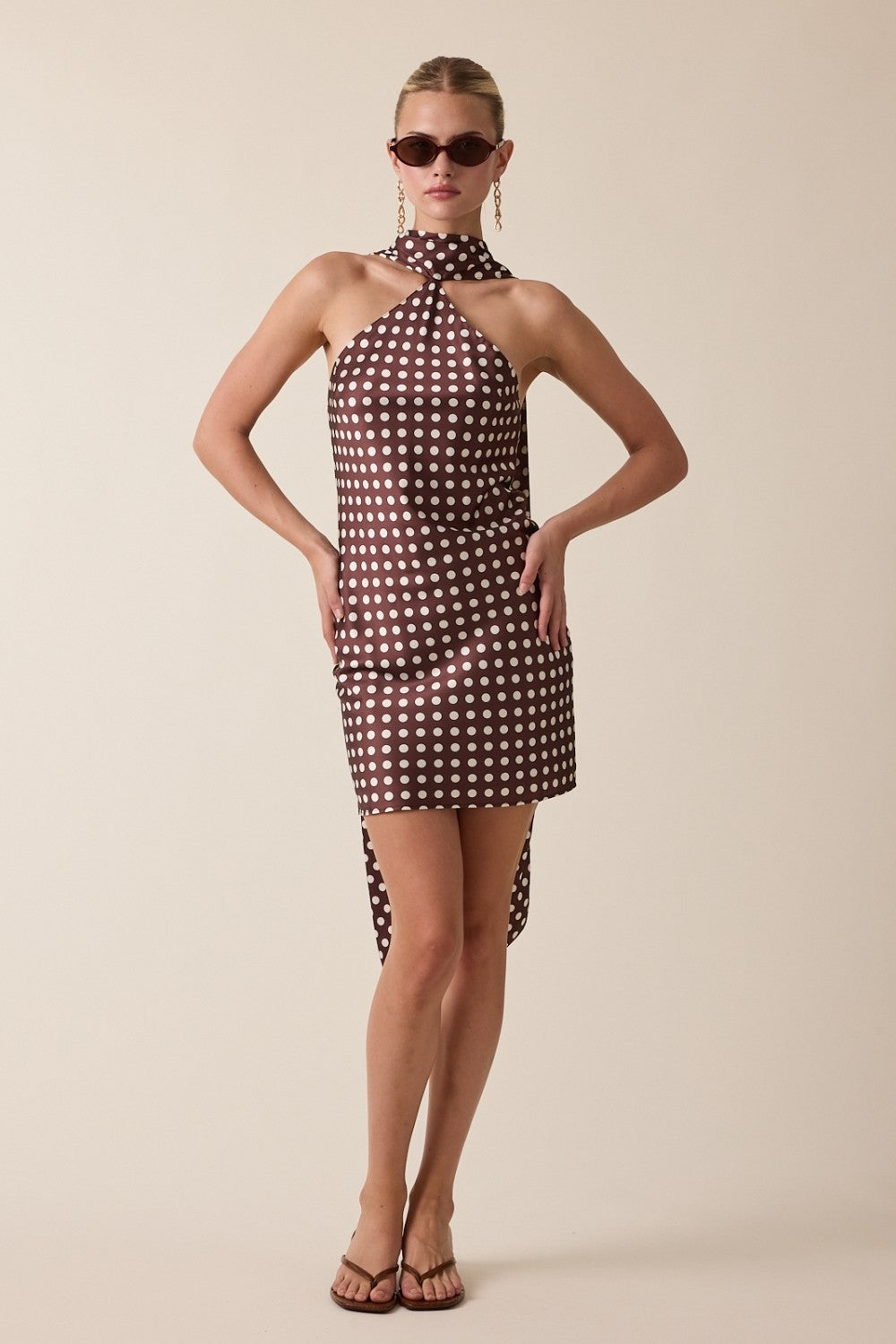 Satin Polka Dot Scarf Mini Dress Brown Clothe Boutique Satin Polka Dot Scarf Mini Dress Brown Clothe Boutique