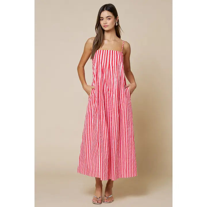 Pink/Red Strappy Stripe Maxi Dress