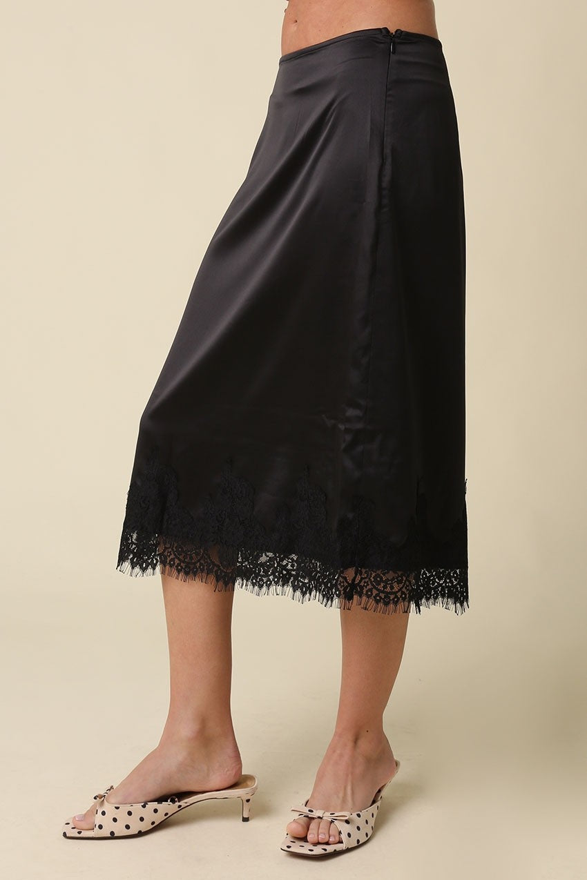 Black Lace Hem Satin Skirt
