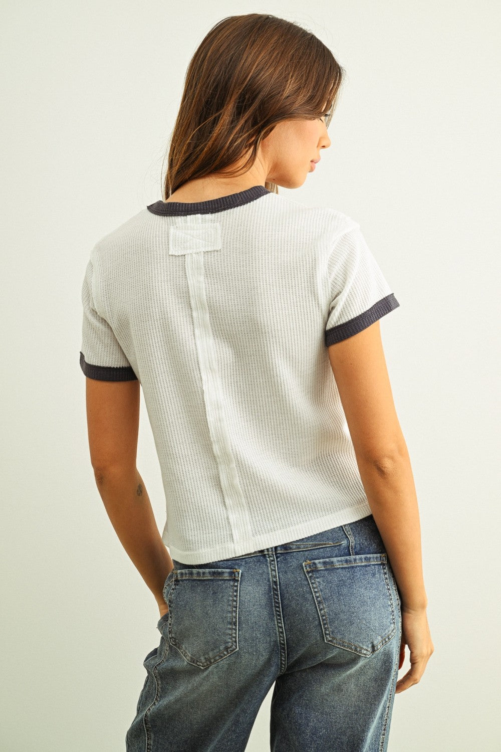 Color Combo Waffle Top White/Charcoal - Clothe Boutique