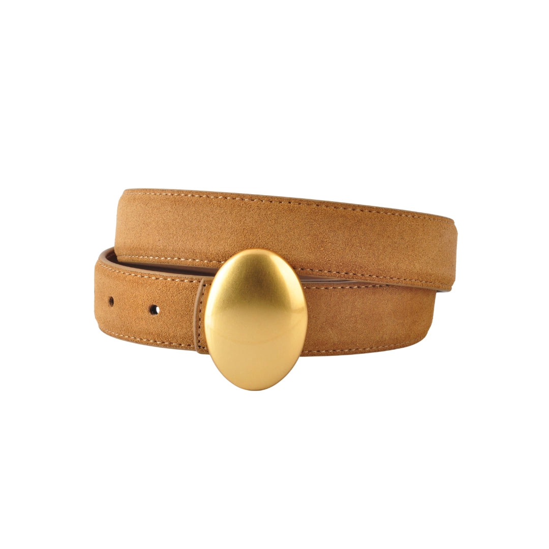 Vertical Oval Suede Belt Tan