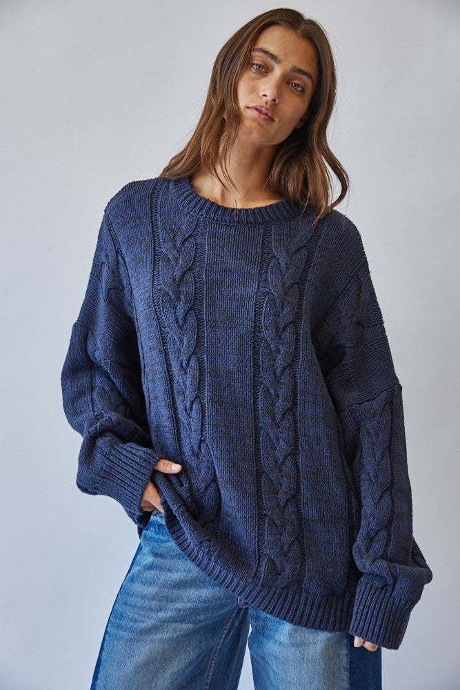 Cable Relaxed Fit Sweater Navy – Clothe Boutique