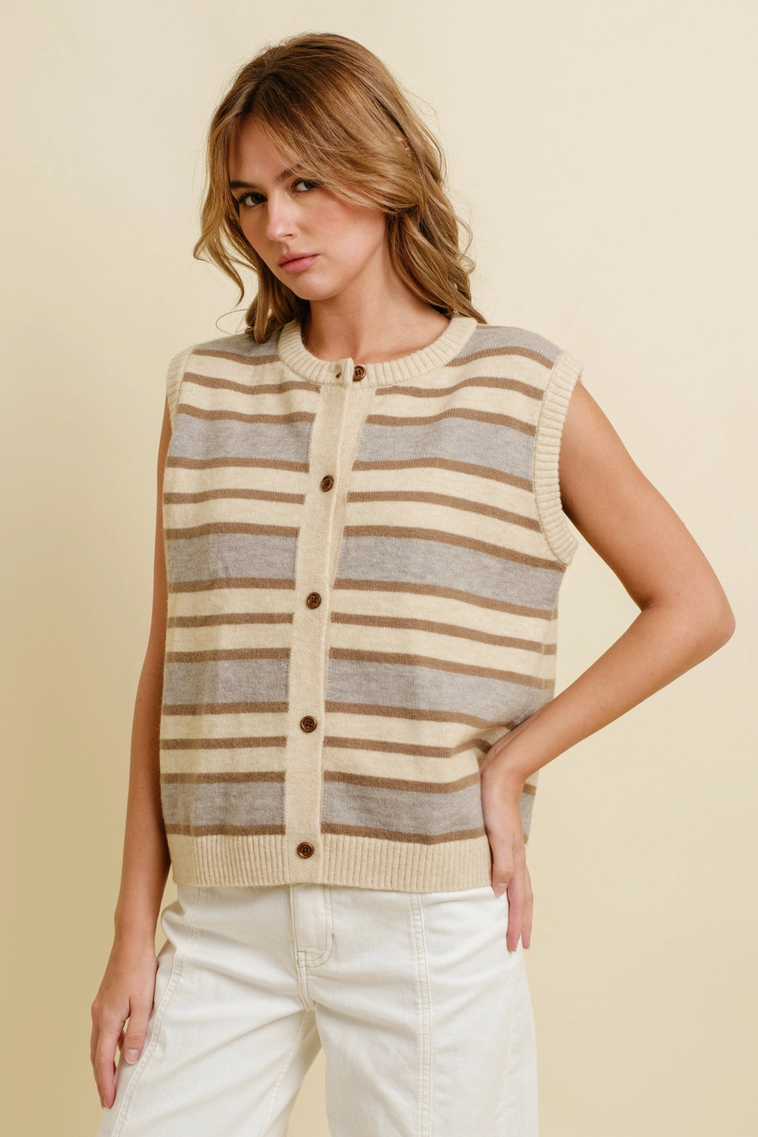 Striped Button Up Sweater Vest - Clothe Boutique