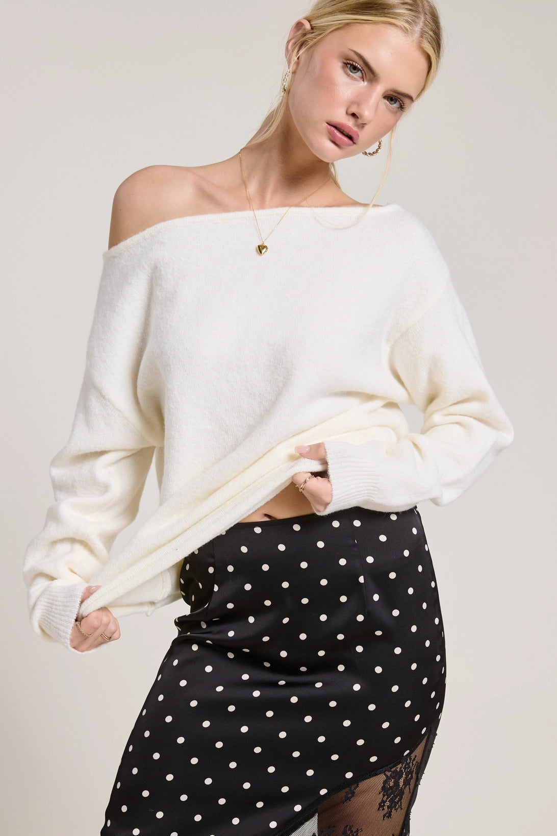 Off Shoulder Cozy Sweater White - Clothe Boutique