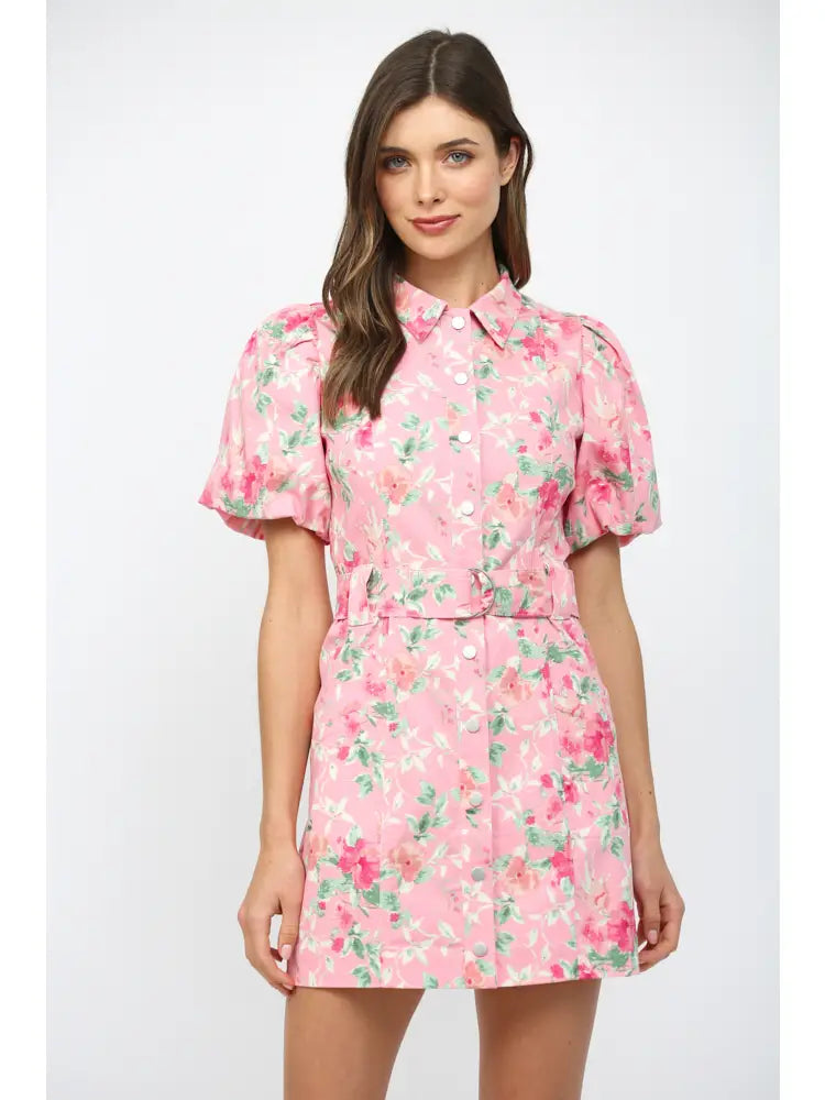 Lydia Floral Belted Button Dress