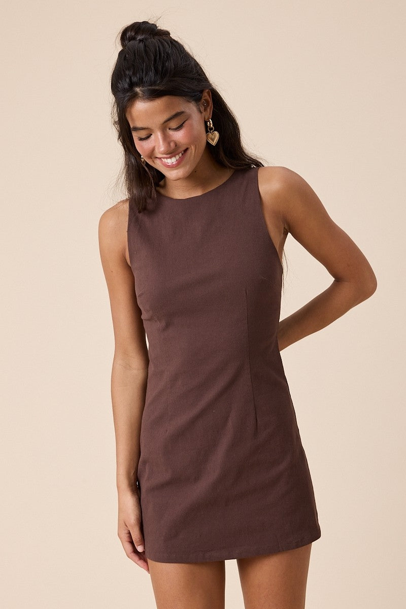 Boat Neck Skort Dress Chocolate