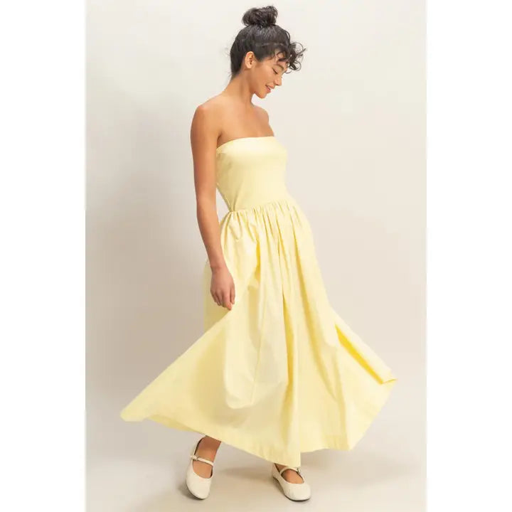 Strapless Midi Dress Yellow
