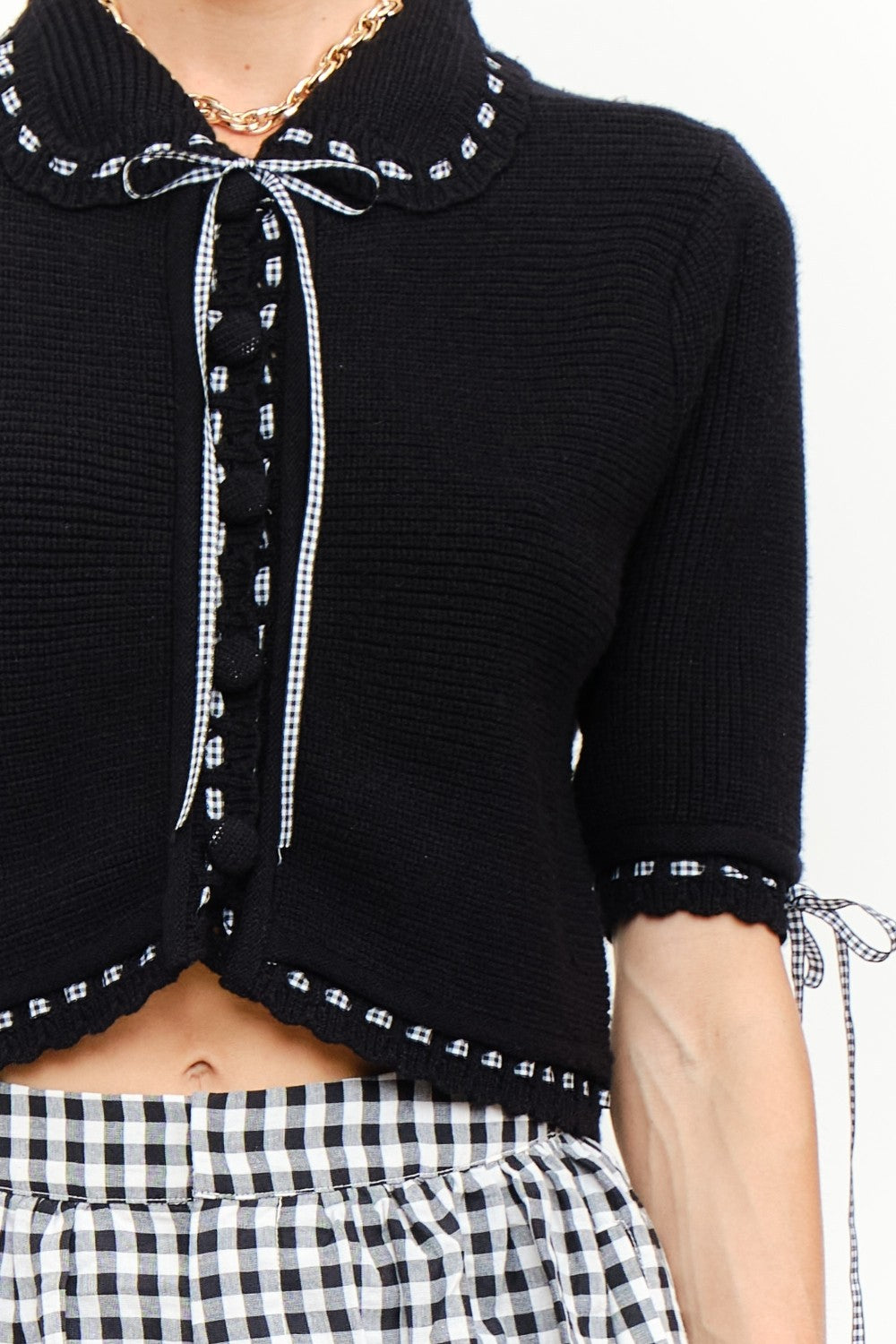 Lily Crochet Scallop Knit Top Black