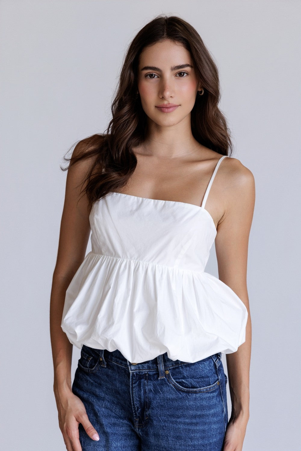 Bubble Hem Peplum Top White