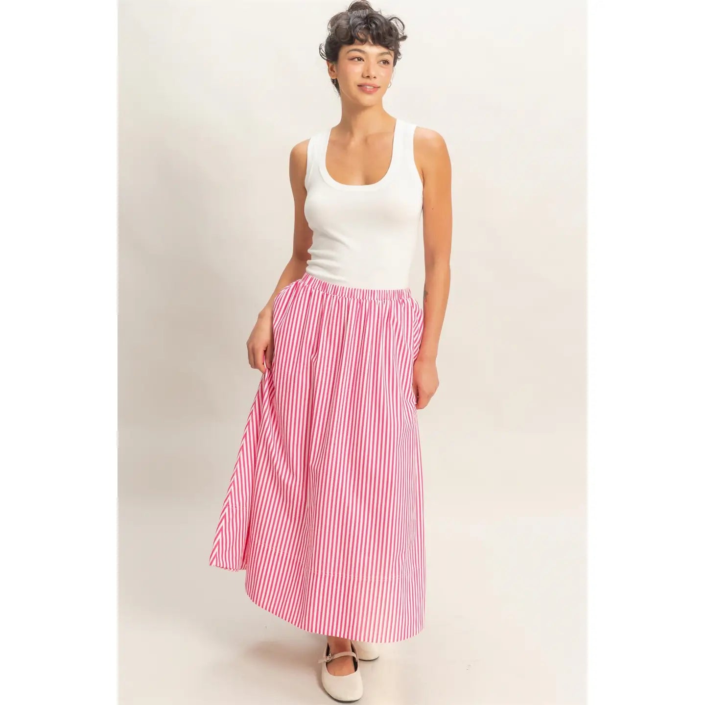 Striped Flowy Skirt Pink