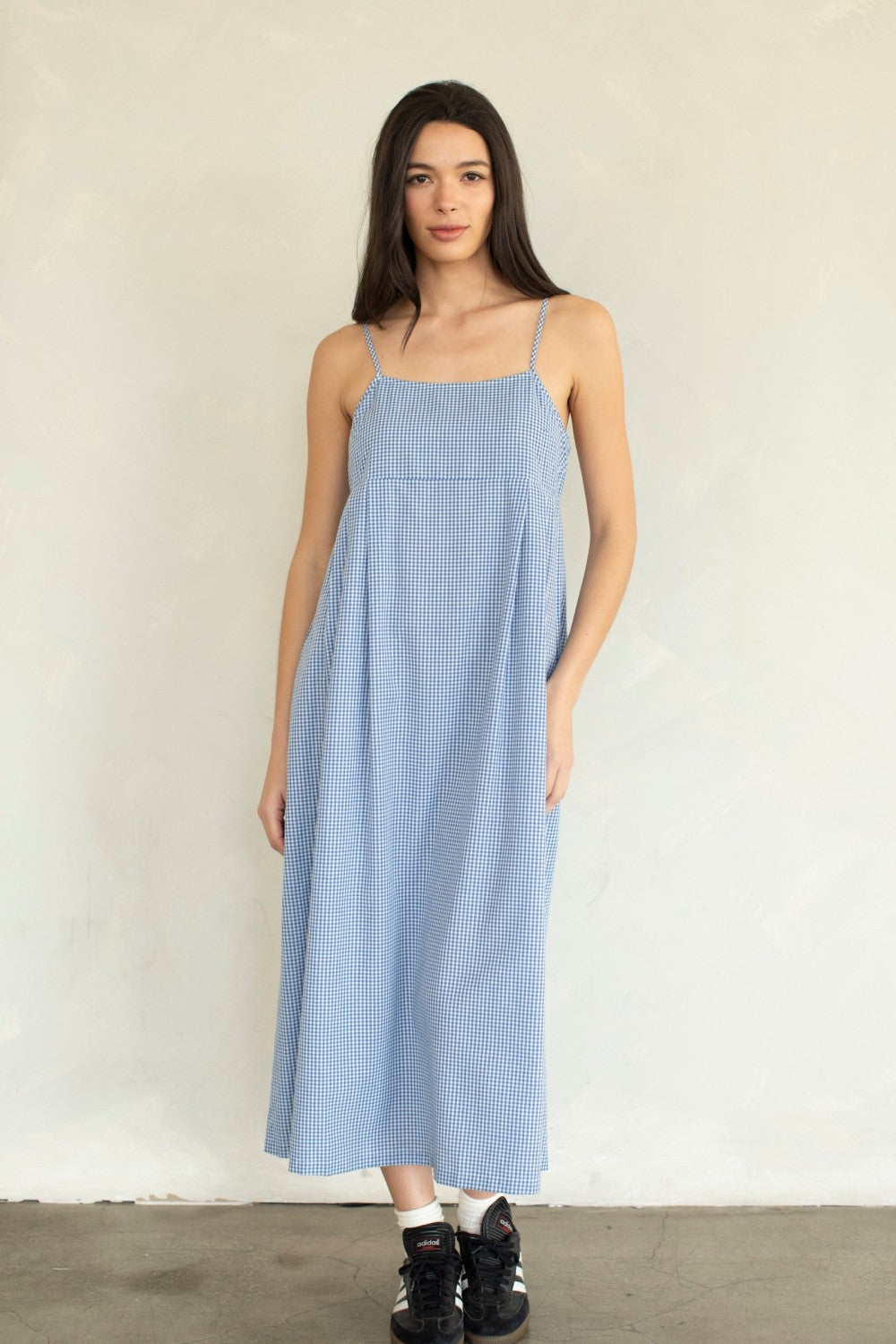 Blue Gingham Cami Midi Dress - Clothe Boutique
