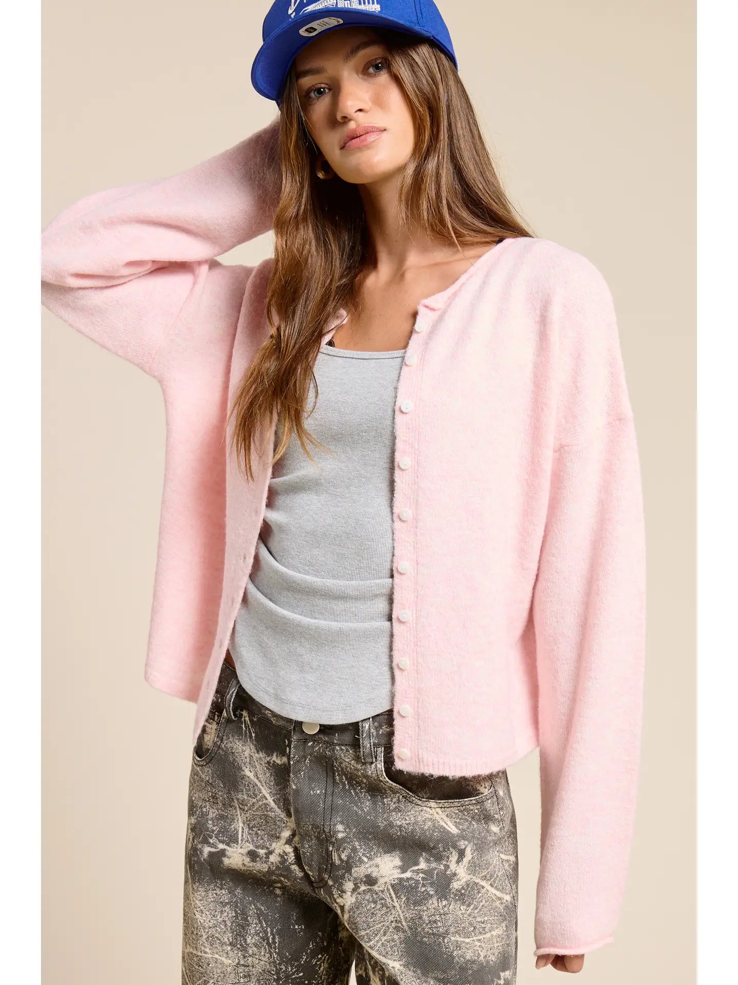 Essential Button Down Cardigan Baby Pink - Clothe Boutique