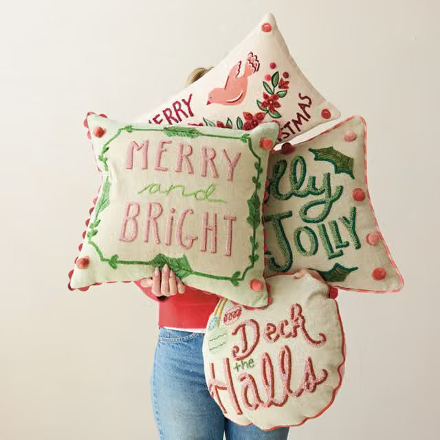 Holiday Linen Pom Pillow