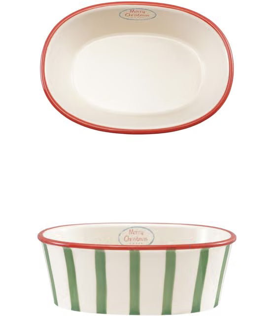 Merry Christmas Stoneware Striped Baker