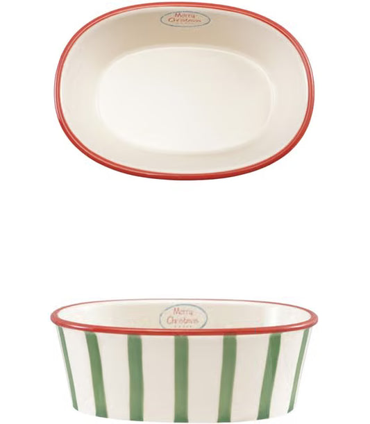 Merry Christmas Stoneware Striped Baker