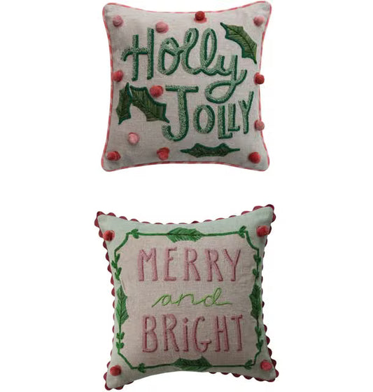 Holiday Linen Pom Pillow