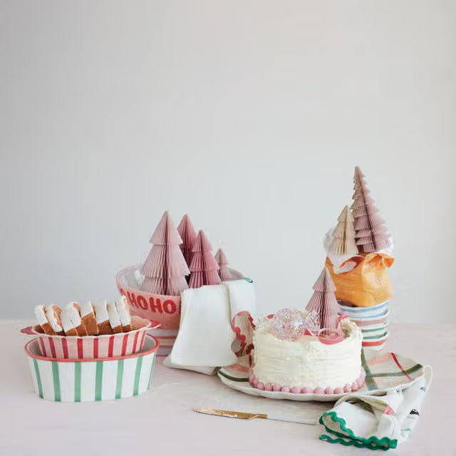 Merry Christmas Stoneware Striped Baker