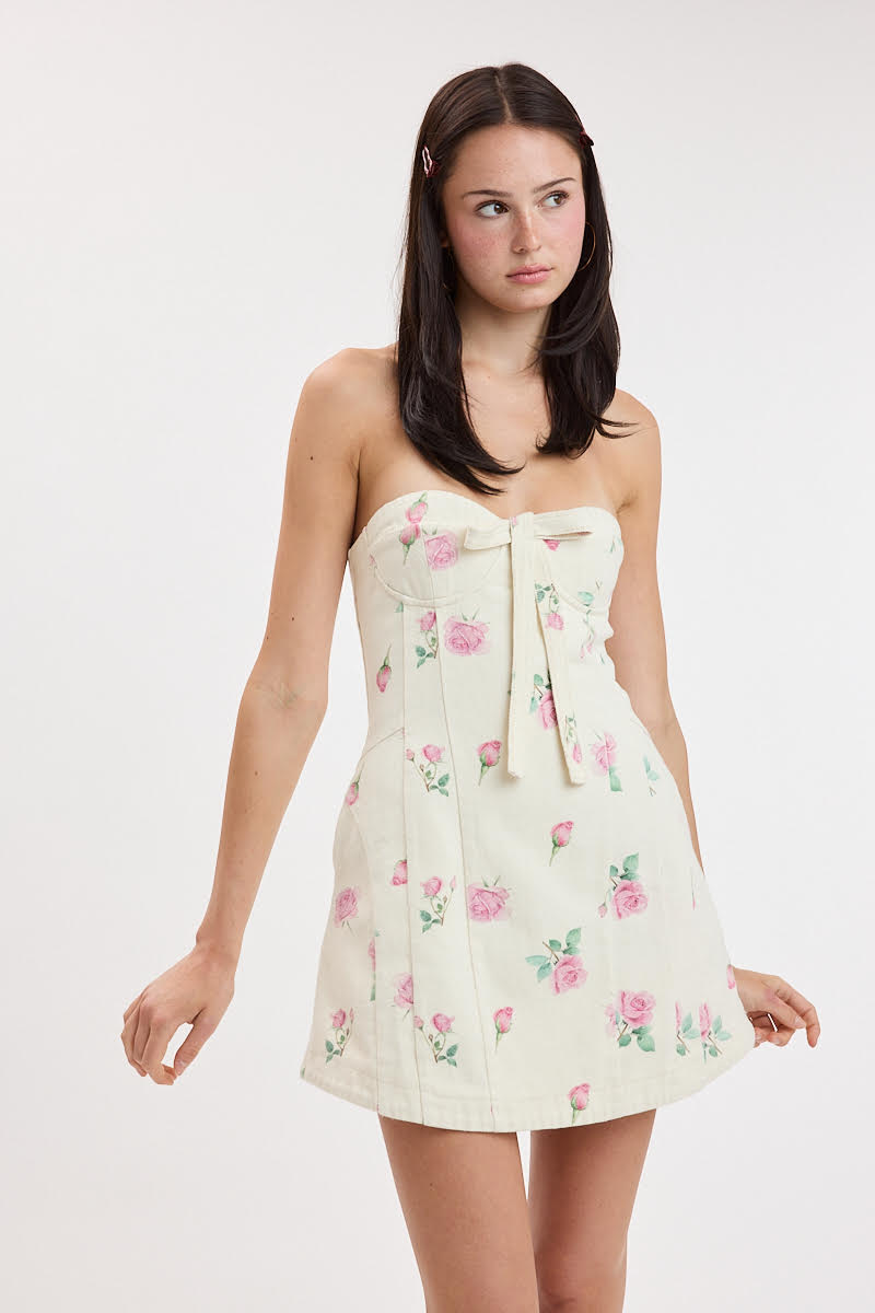 Ditsy Floral Strapless Bow Dress